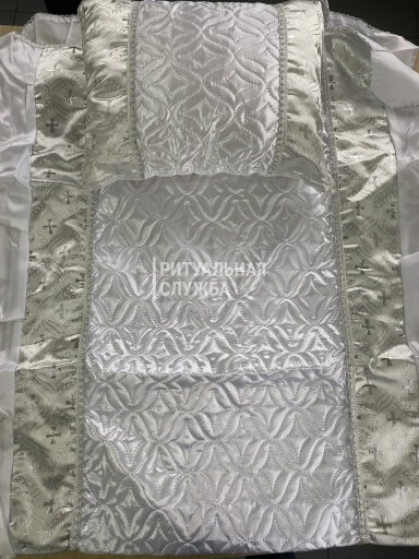 Покрывало в гроб "Собор" комплект (подушка, покрывало), Серебро Покрывало в гроб "Собор" комплект (подушка, покрывало), Серебро