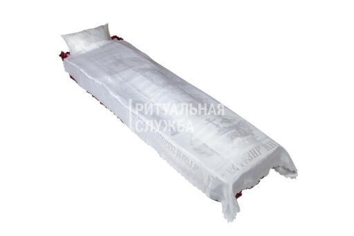 Покрывало в гроб "Купеческий" комплект (подушка, покрывало), серебро Покрывало в гроб "Купеческий" комплект (подушка, покрывало), серебро