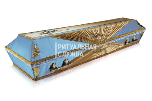 Гроб атлас обитый тканью Бабочка, Голубой