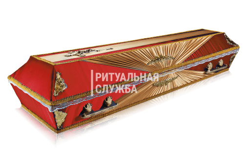 Гроб атлас обитый тканью Бабочка, Красный